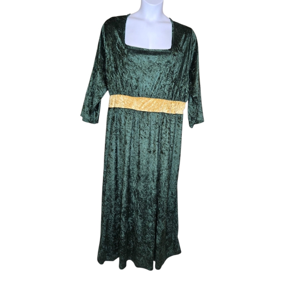 VINTAGE forest green crushed velvet Renaissance costume cosplay elven dress 3-4X